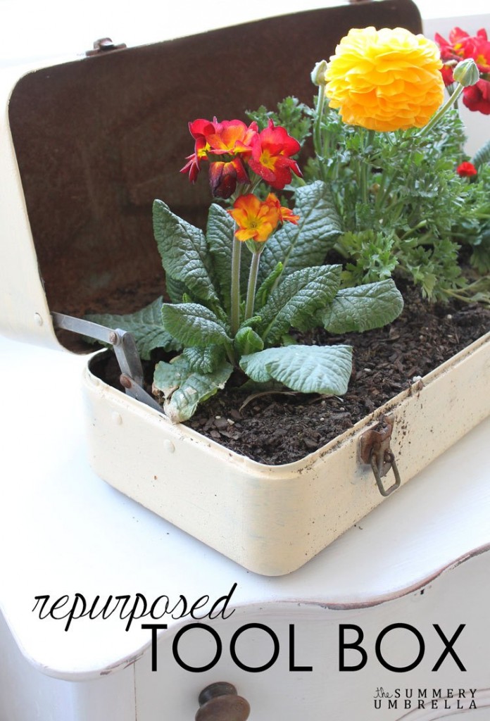 The Summery Umbrella -repurposed-toolbox-flower-planter